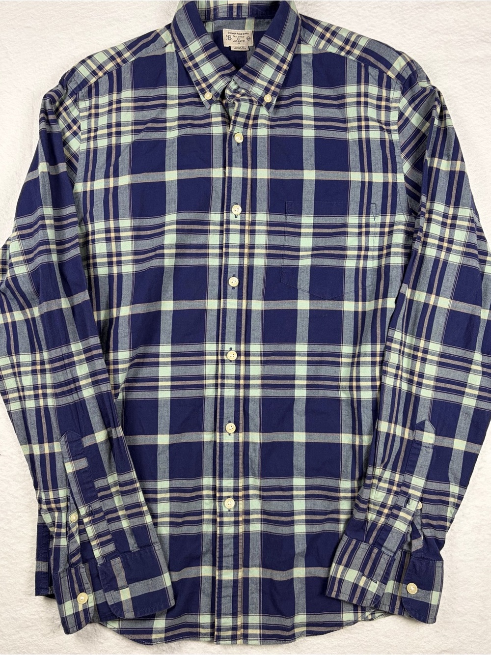 J. Crew Summer Plaid Shirt Navy and Light Green Plaid Button-Down 100% cotton